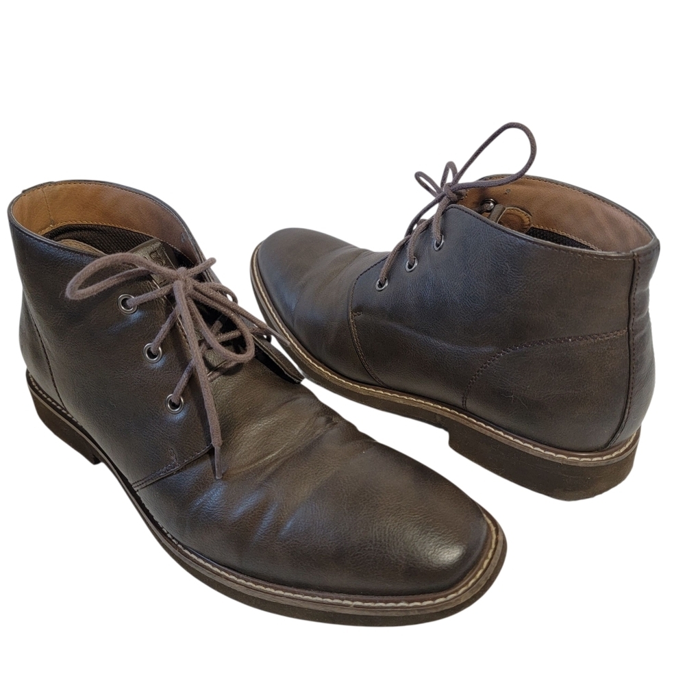 GUESS Mens Dark Brown Joey's Chukka Boots Sz 10.5 Lace-up Fall Casual Chic Vegan
